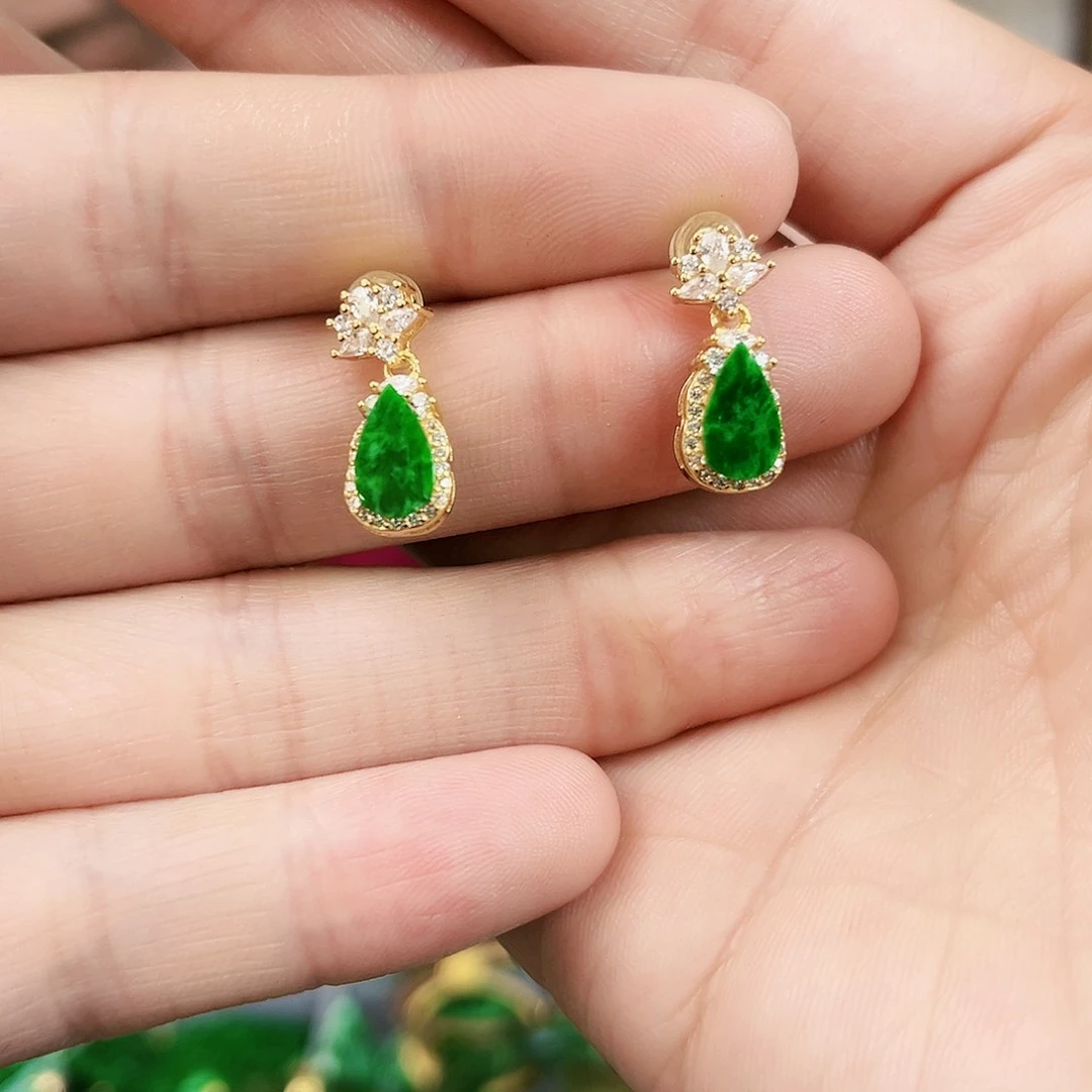 翡翠耳饰银S925镶嵌耳饰