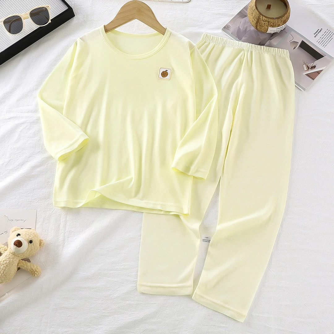 小方迪儿童家居服夏季薄款男童女童长袖套装中大童空调服宝宝睡衣