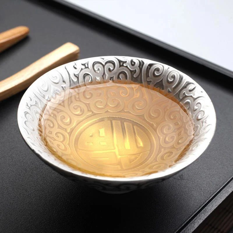 鎏银单杯 主人杯品茗杯陶瓷杯鎏银茶盏功夫茶碗茶杯鎏银礼品