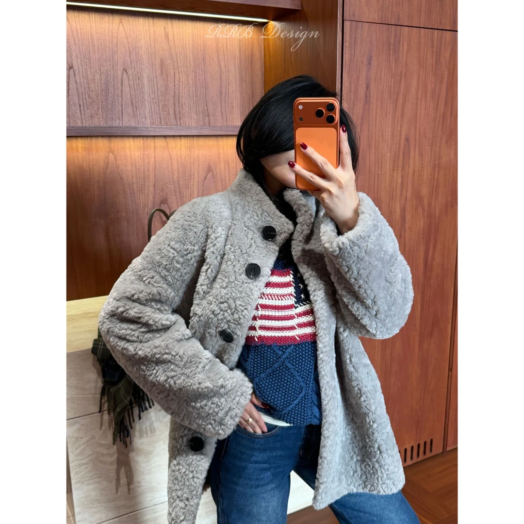 RRB Design 宽松软糯立领单排扣百搭显瘦时髦保暖环保外套