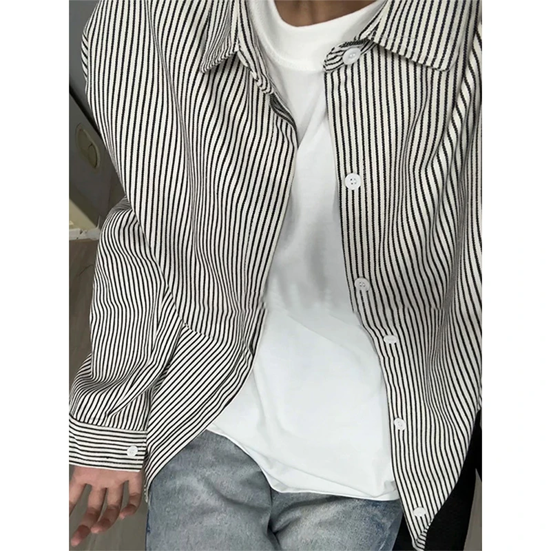 日系复古条纹长袖衬衫男夏季薄款防晒松弛感衬衣休闲宽松情侣外套