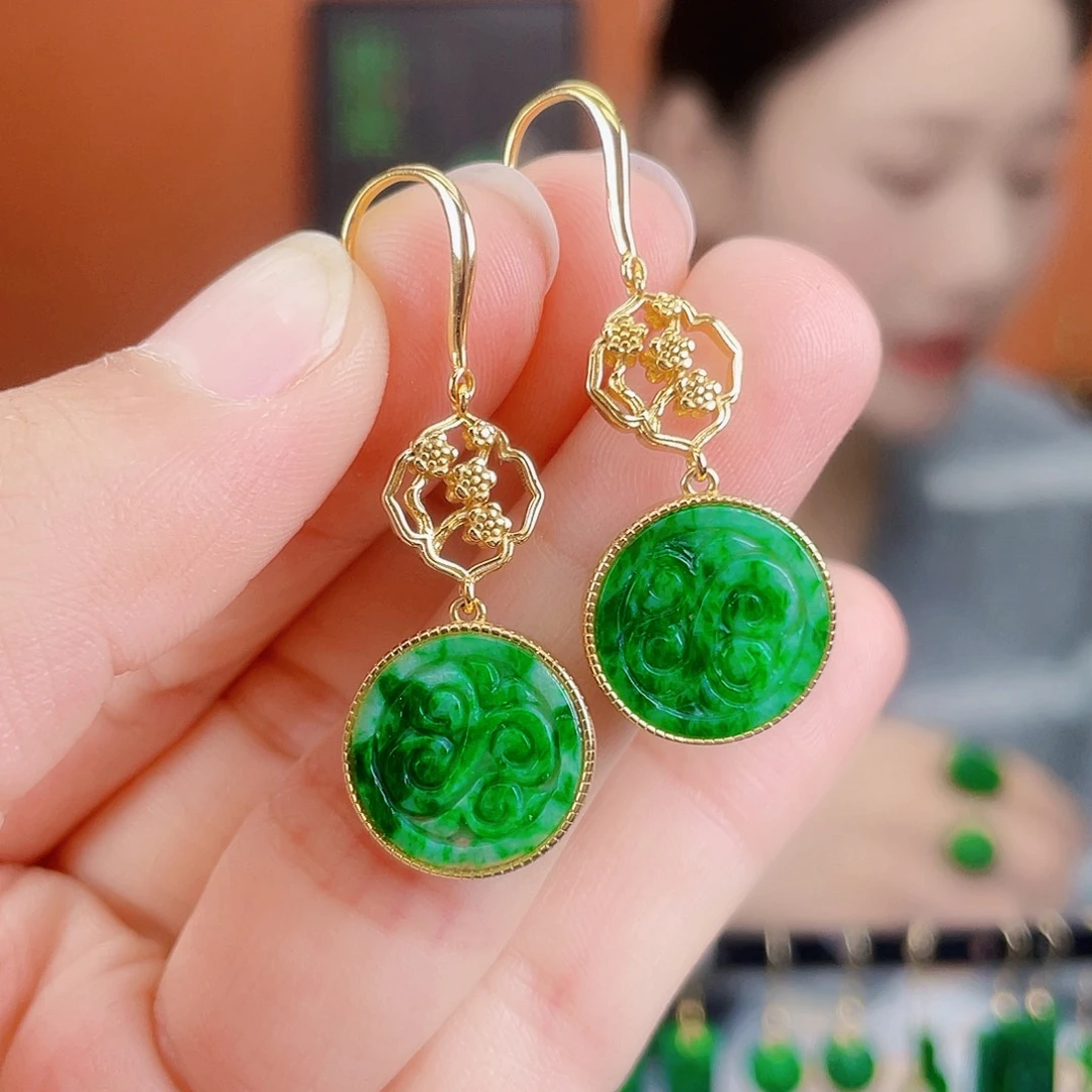 翡翠银S925镶嵌耳饰