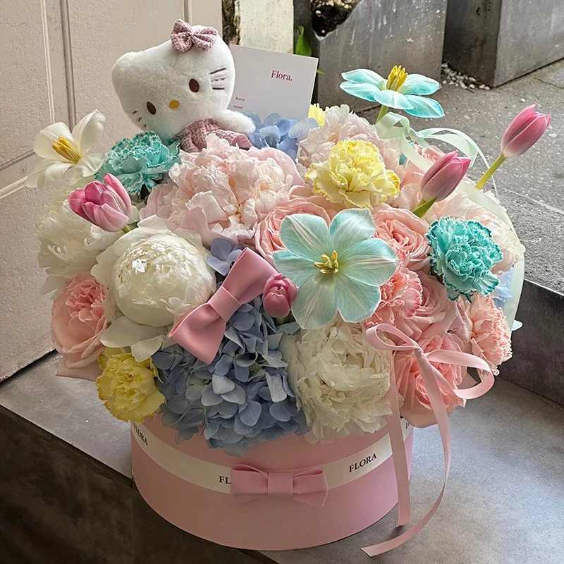 永生花hello花束送闺蜜kitty抱抱桶七夕节高级仿真香皂花生日礼物