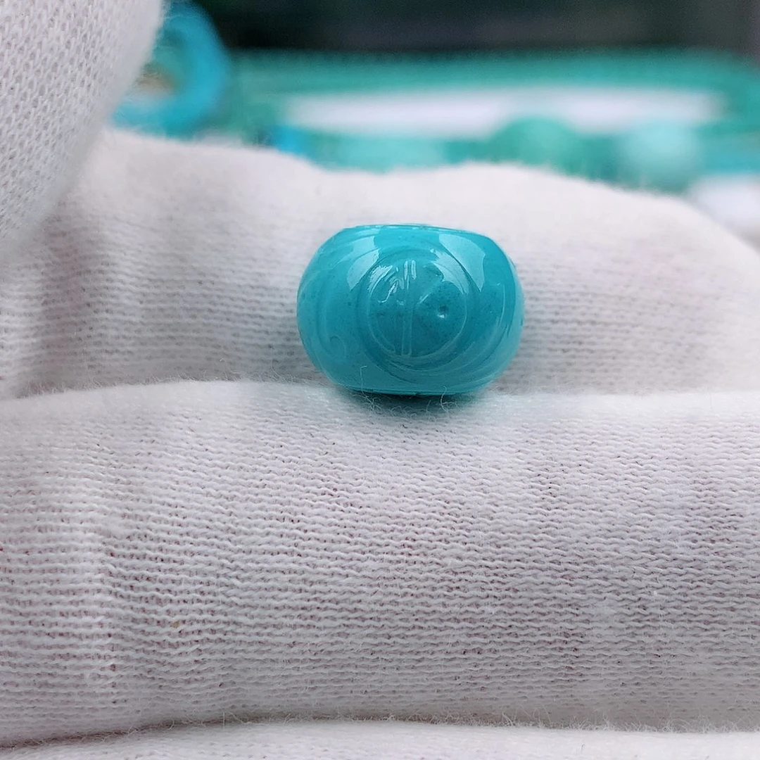 绿松石博古纹鼓珠2.97克未镶嵌