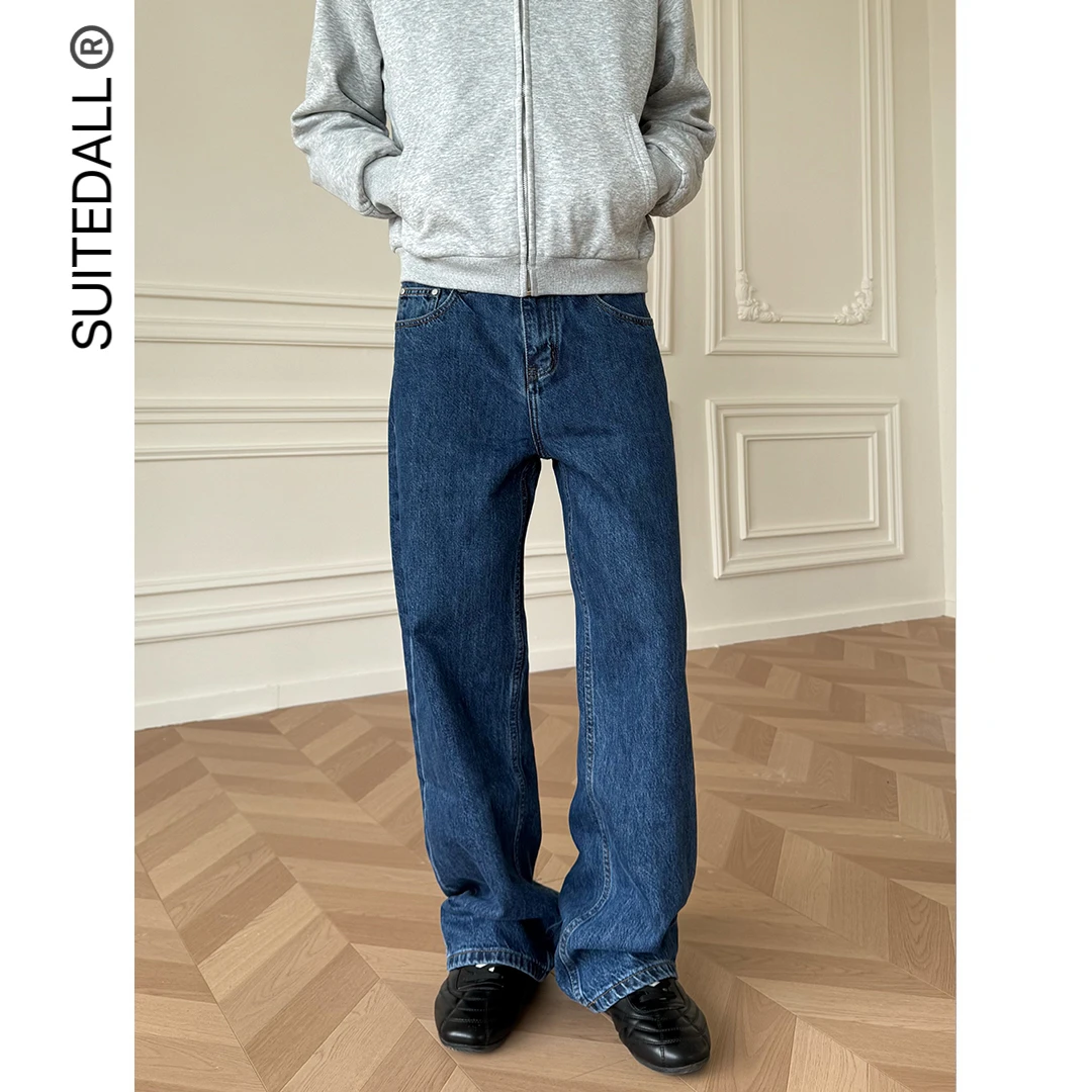 SUITEDALL蓝黑ROW风丹宁牛仔裤13.5oz素版直筒基础百搭休闲长裤子
