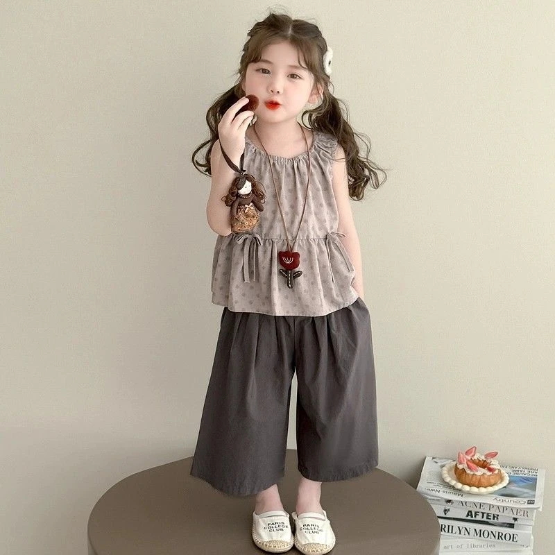 女童洋气宽松夏季薄款森系阔腿裤套装宝宝2025新款休闲夏天时髦潮