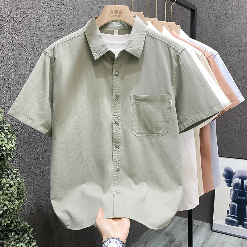 夏季新款男士短袖纯棉衬衫休闲舒适时尚文艺百搭宽松寸衫上衣男款