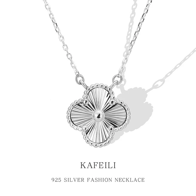 坠链均925银 新款圣诞节礼物镭射幸运草项链女爆闪小众时尚锁骨链