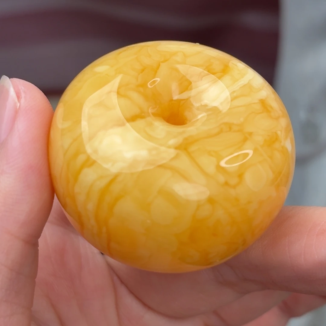 琥珀未镶嵌裸石虎皮纹浓蜡扣子
