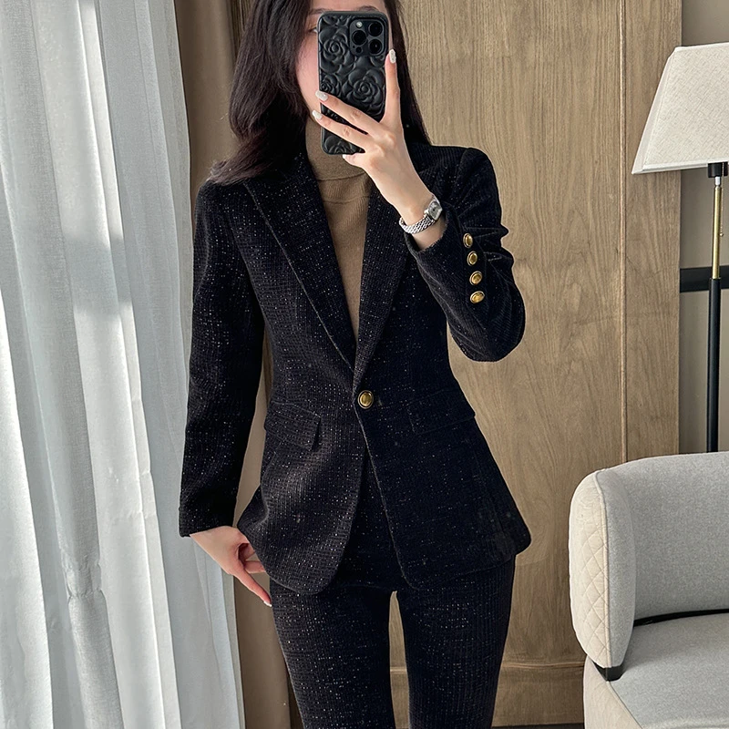 2025黑色加厚西装外套女秋冬新款通勤气质高级感修身显瘦女士西服