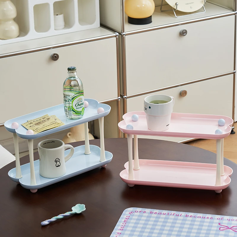 甜心马卡龙桌面双层置物架收纳盒轻奢洗手间洗漱台台面整理收纳架