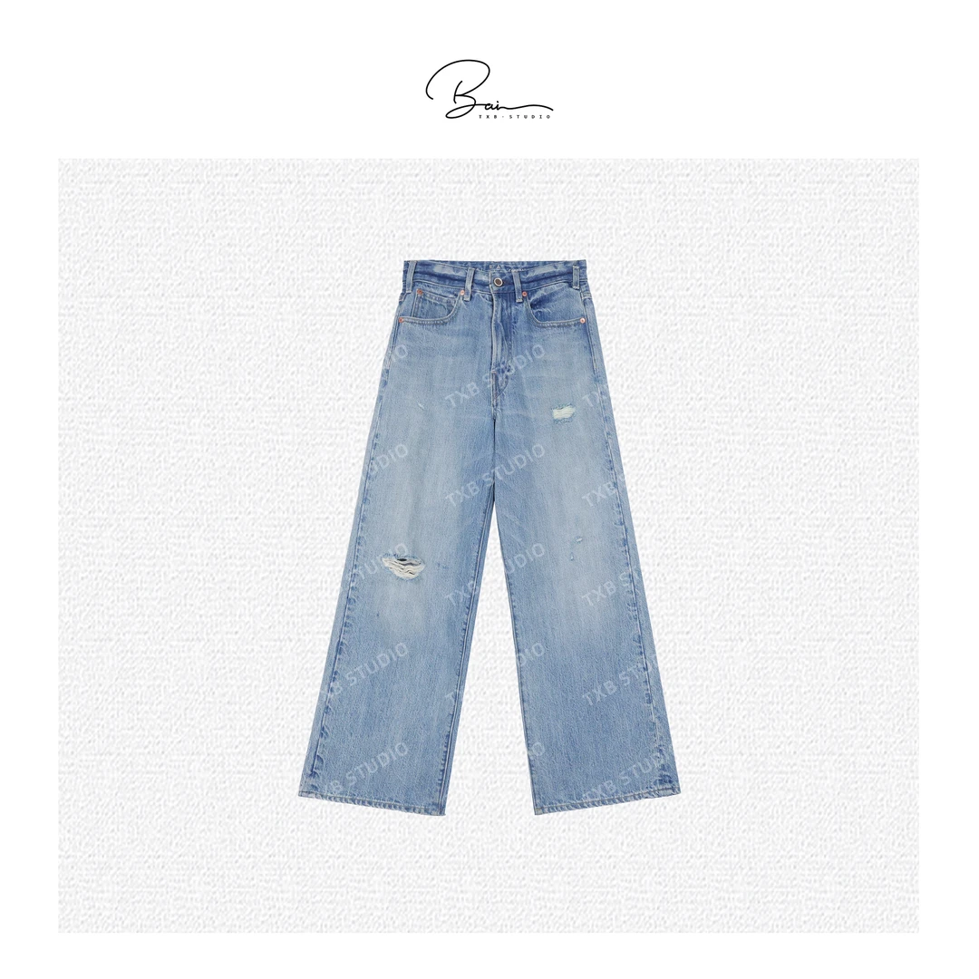 TXB “小皮标”25夏棉质复古水洗进口面料破洞45家牛仔裤XB-7594