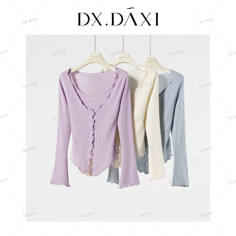 DX.DAXI【冰岛月光】甜美温柔风木耳边针织两件套外套开衫
