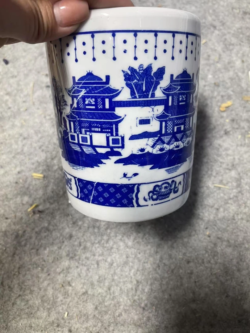 山水青花笔筒尺寸13cm家居装饰摆件仿古摆件