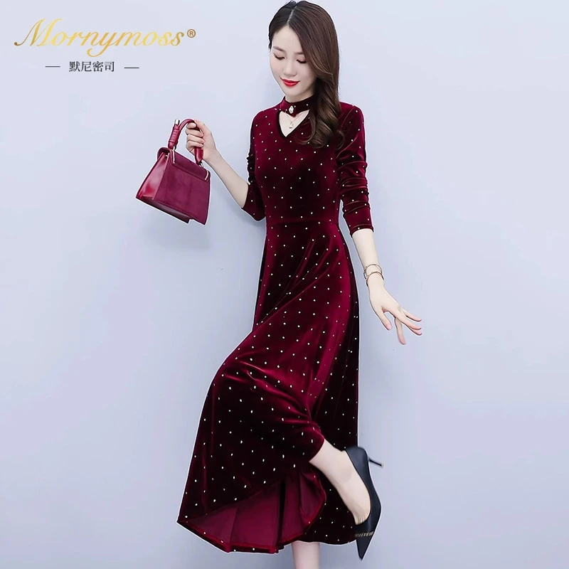 默尼密司品牌金丝绒连衣裙女2025秋冬季新款时尚气质名媛洋气裙子