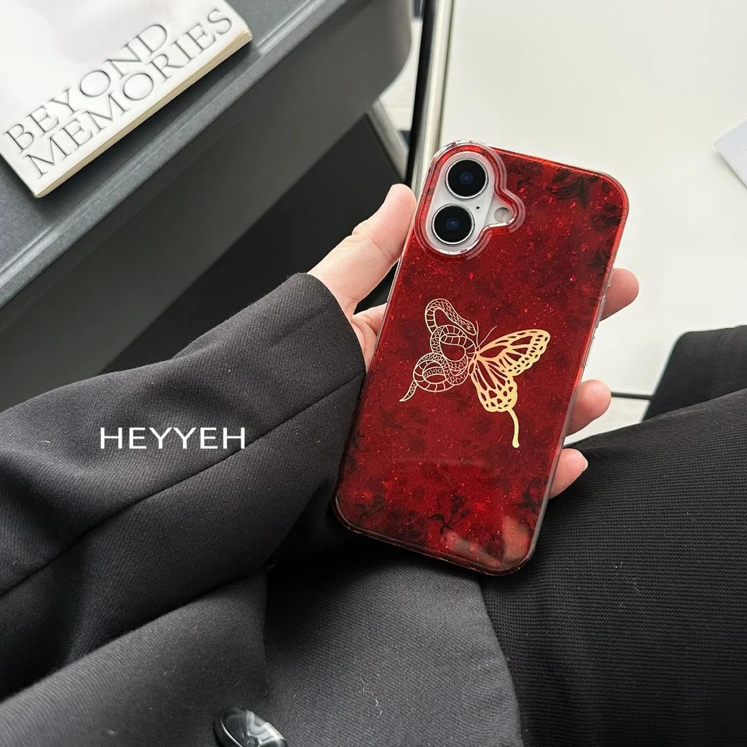新年蛇与蝴蝶适用iPhone16promax手机壳苹果15新款外壳14小众高级
