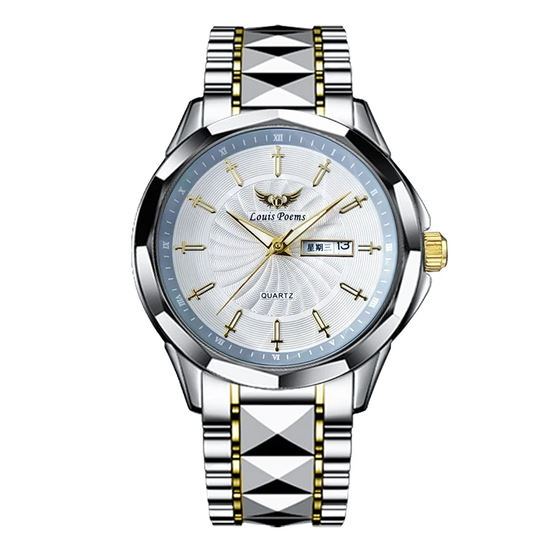 LA3316十二圣剑经典男款商务菱形镜面防水日历夜光时尚潮流腕表