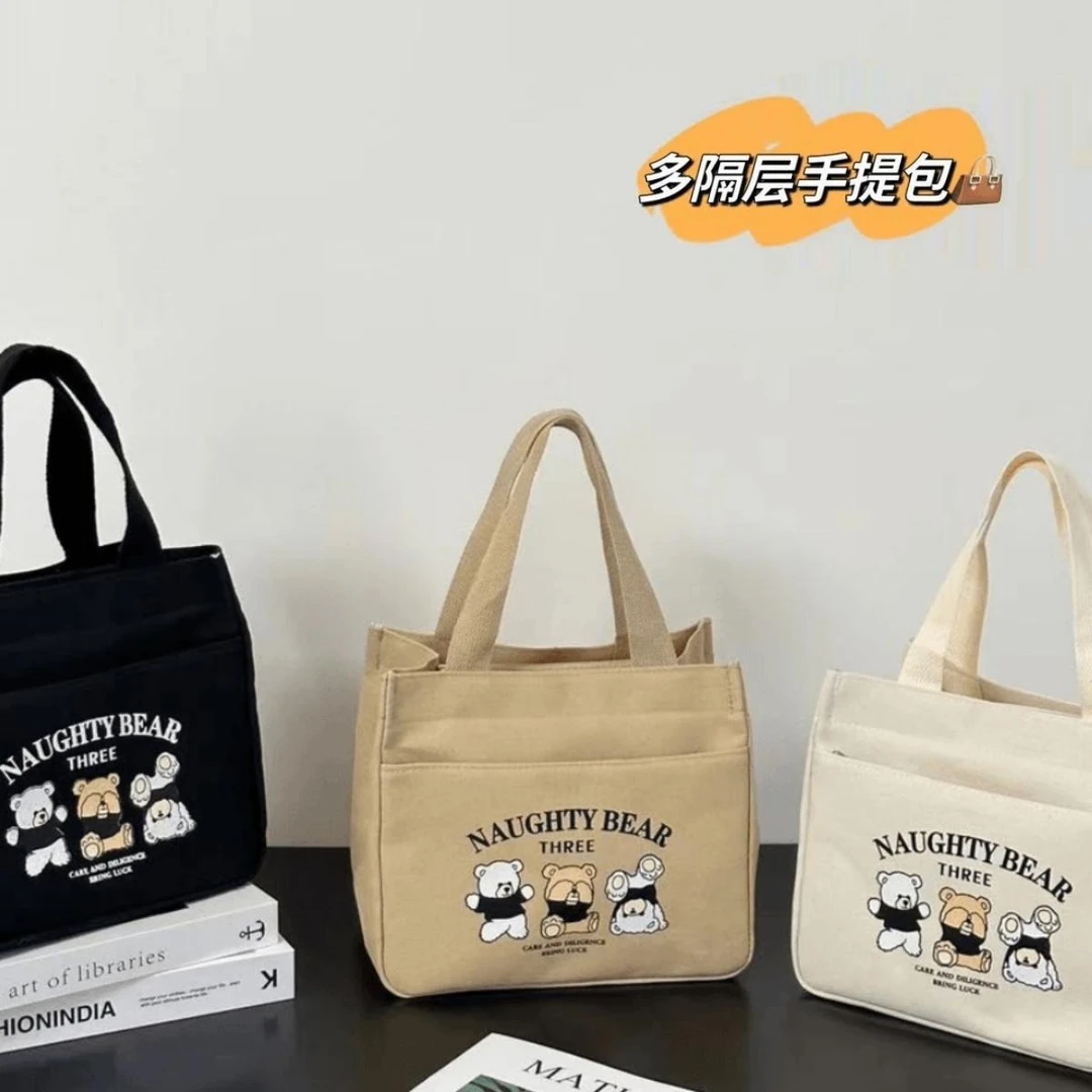 帆布手提包宝妈外出简约小巧立体小拎包通勤加厚上班便当手拎袋