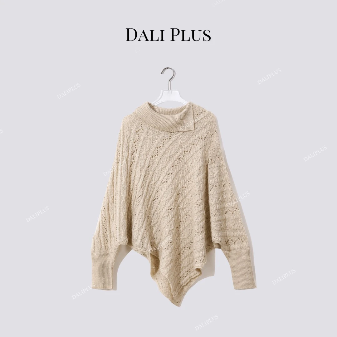 DALI PLUS“山羊绒斗篷针织”不规则设计法式长袖毛衣-D5CK2164