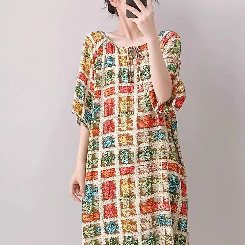 绵绸韩香绸印花裙