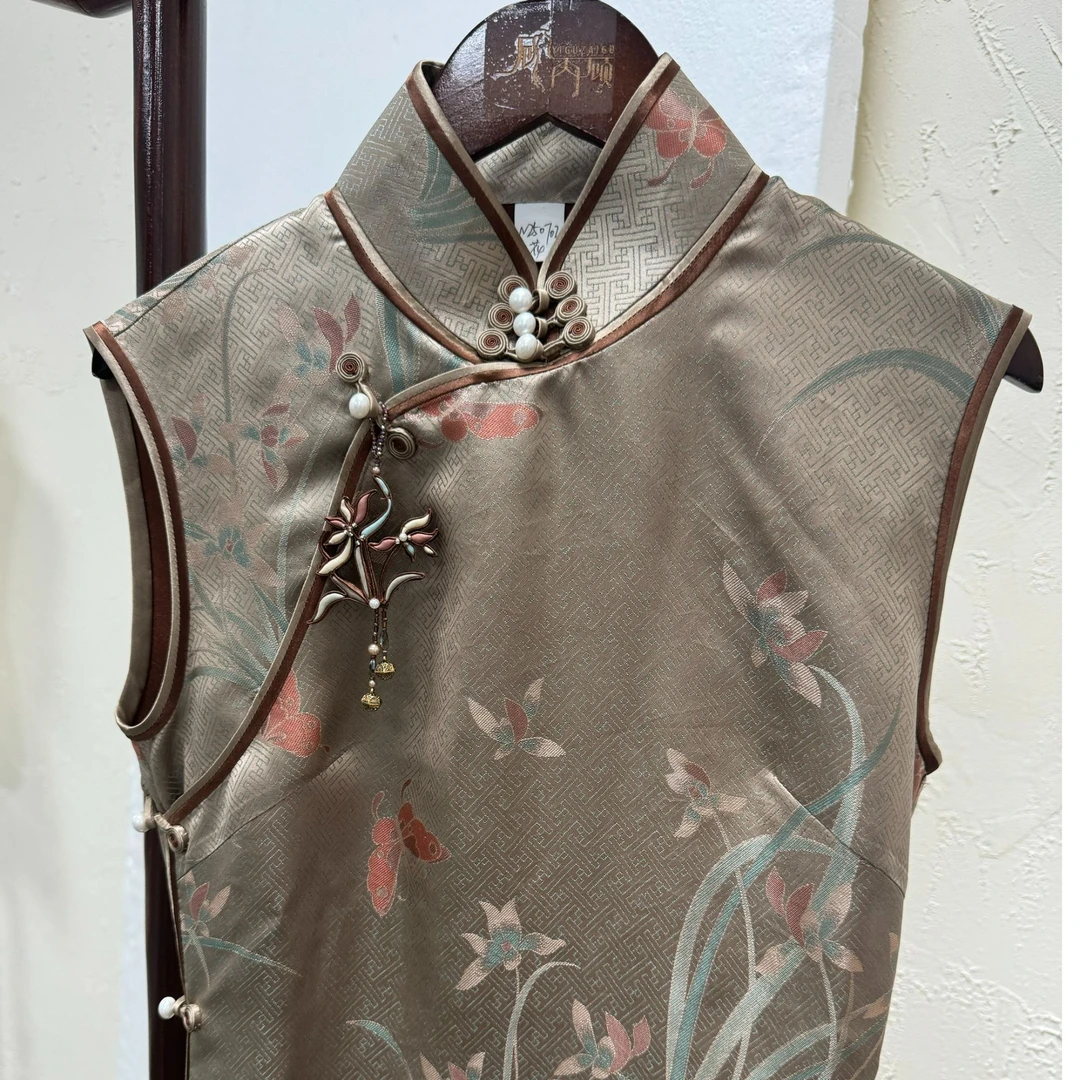 兰桂齐芳/华姨桑蚕丝蜀锦香云纱手工盘扣扦边古法旗袍贵气