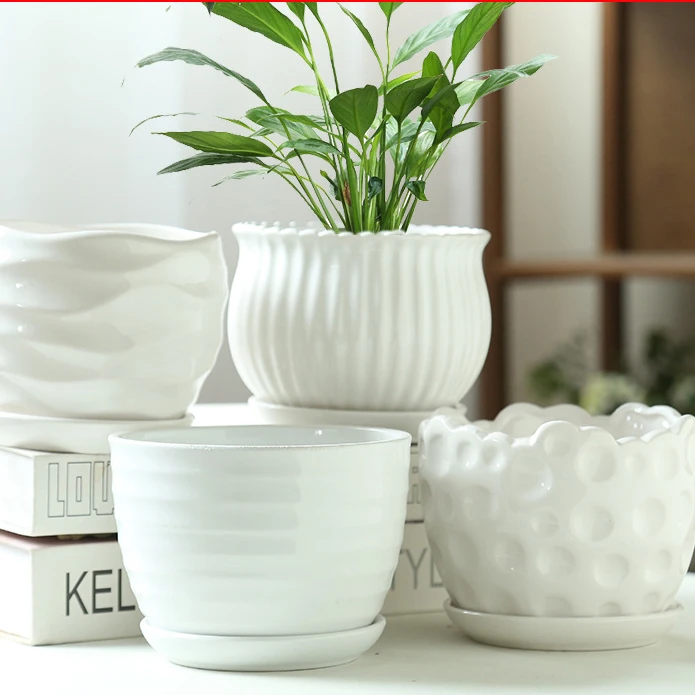 嘉玘新品网红花盆陶瓷大号加厚家用绿萝多肉绿植白色蝴蝶兰专用盆