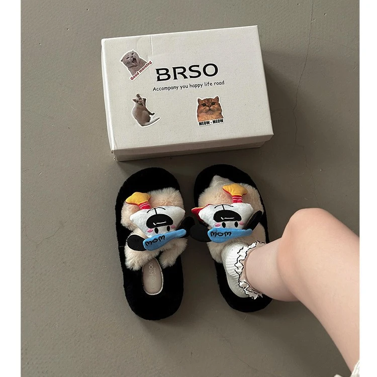 可爱卡通毛毛拖鞋女外穿2025秋冬新款时尚百搭休闲增高棉拖鞋女