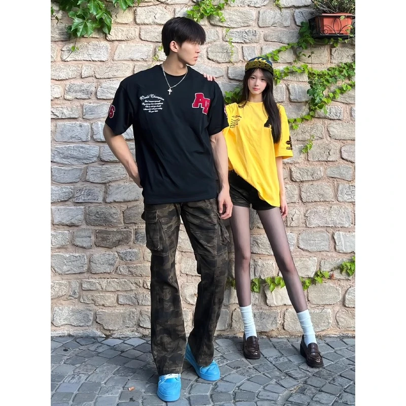 美式高街迷彩工装裤男夏季高级感痞帅vibe微喇裤子cleanfit直筒裤