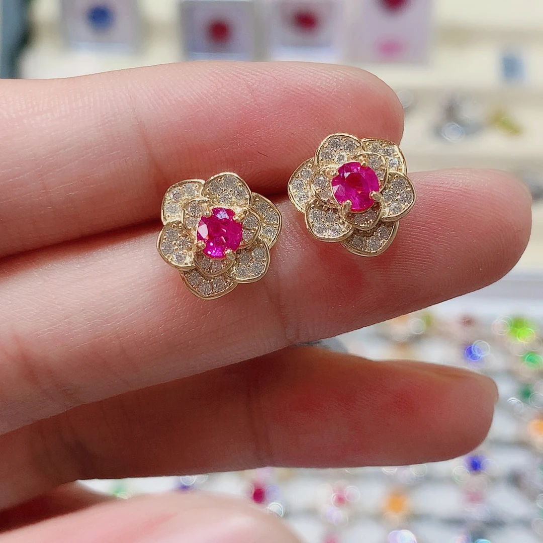 耳钉银S925镶嵌蓝宝石