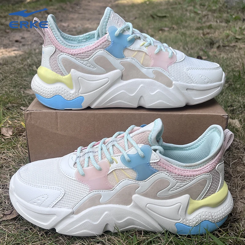 鸿星尔克女鞋网面轻便百搭休闲舒适软底增高时尚潮流小白鞋运动鞋