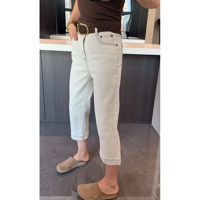 萱贝纯时尚洋气百搭直筒牛仔裤女2025秋季新款高腰显瘦八分法棍裤
