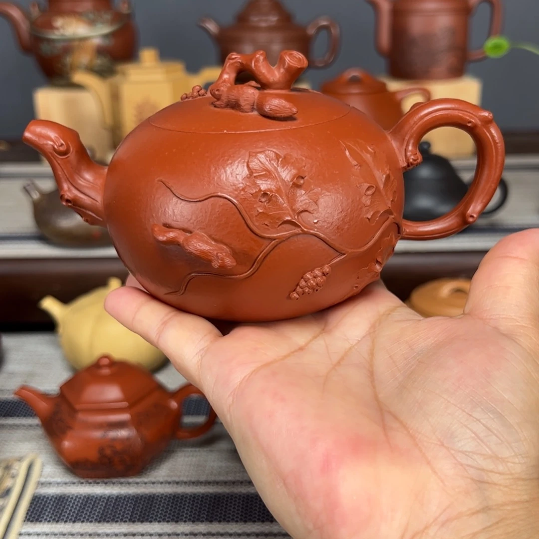 茶壶紫砂不****1松鼠葡萄