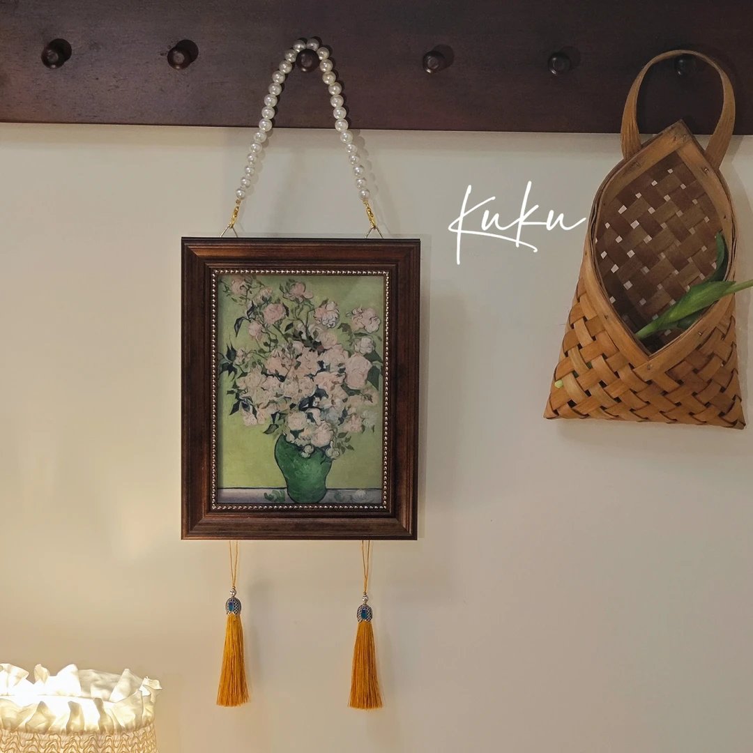 美式法式装饰画餐厅卧室梳妆台创意流苏吊坠复古典雅珠链挂墙画L