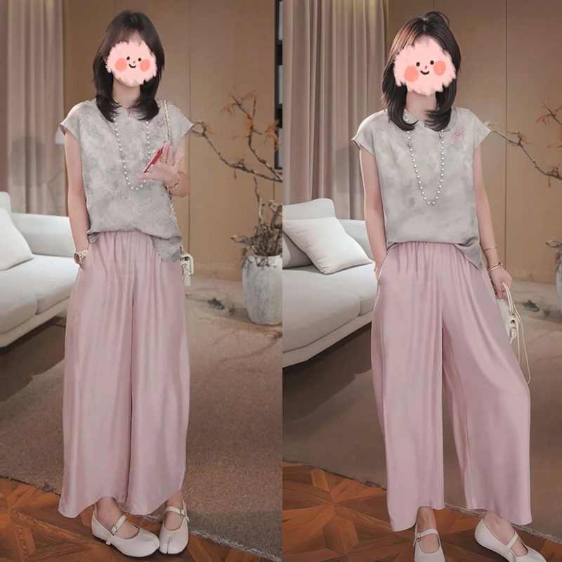 气质衬衫粉色裤子两件套2025夏季新款国风气质潮流精致韩系套装