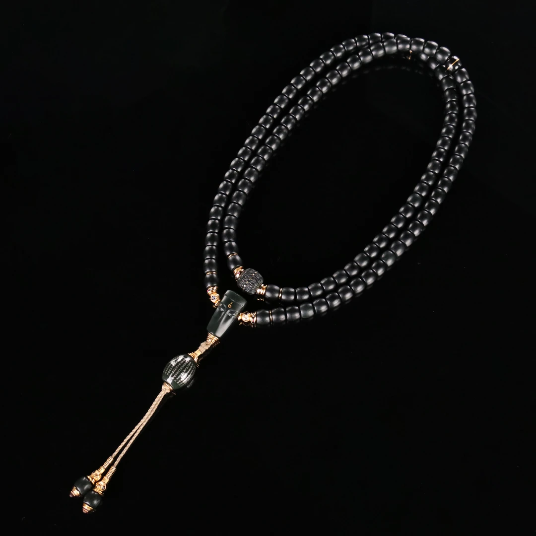 HZ054 和田玉青玉智者勿言直切珠珠链（心经版本） 卡8+