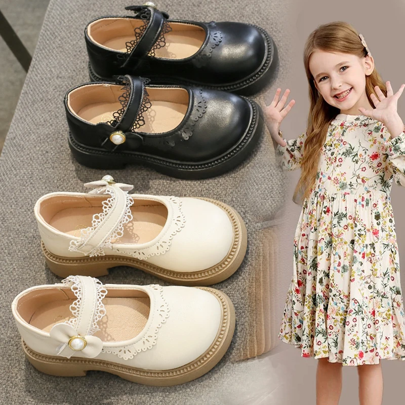 女童公主鞋子2025春秋新款白色儿童皮鞋配裙子春季软底洋气小单鞋