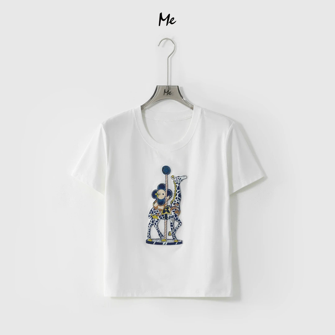ME【驴长颈鹿T】减龄少女感透气显瘦舒适时尚百搭短袖T恤MESS5404