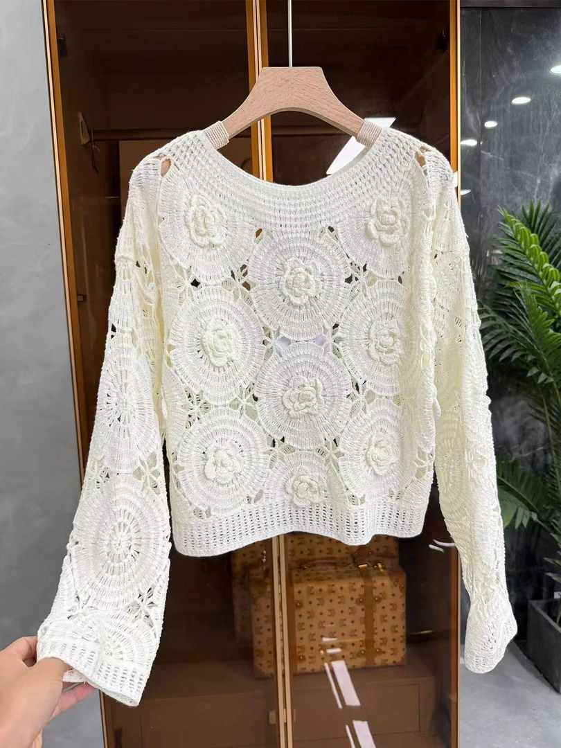 孤品钩花【100纯羊毛】Y501-599手工钩花重工款百搭显瘦秋季上衣女