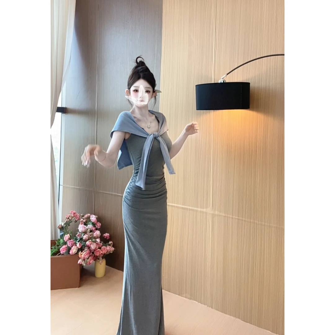 新款纯欲辣妹吊带长裙收腰显瘦鱼尾裙