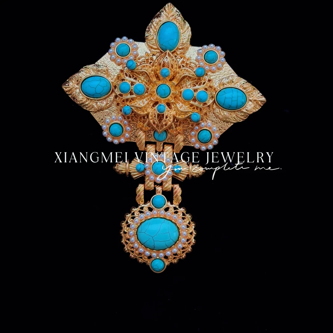 铜合金胸针 5181523【绚丽登场】中古风重工镶嵌款蓝色大胸针