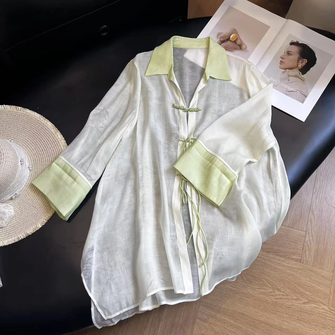 新中式复古气质夏季清凉感宽松慵懒风衬衣外套女H7273