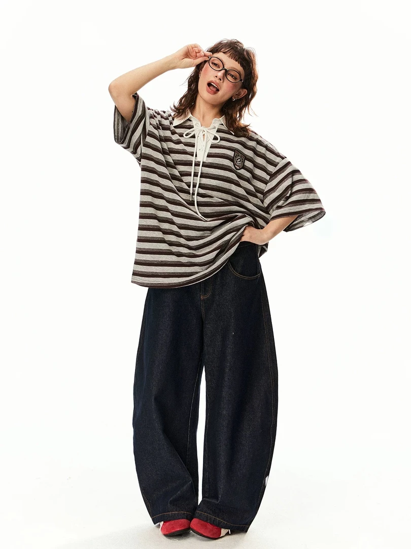 【直播间清仓款 No退No换】换EZEK美式复古撞色翻领绑带条纹polo领