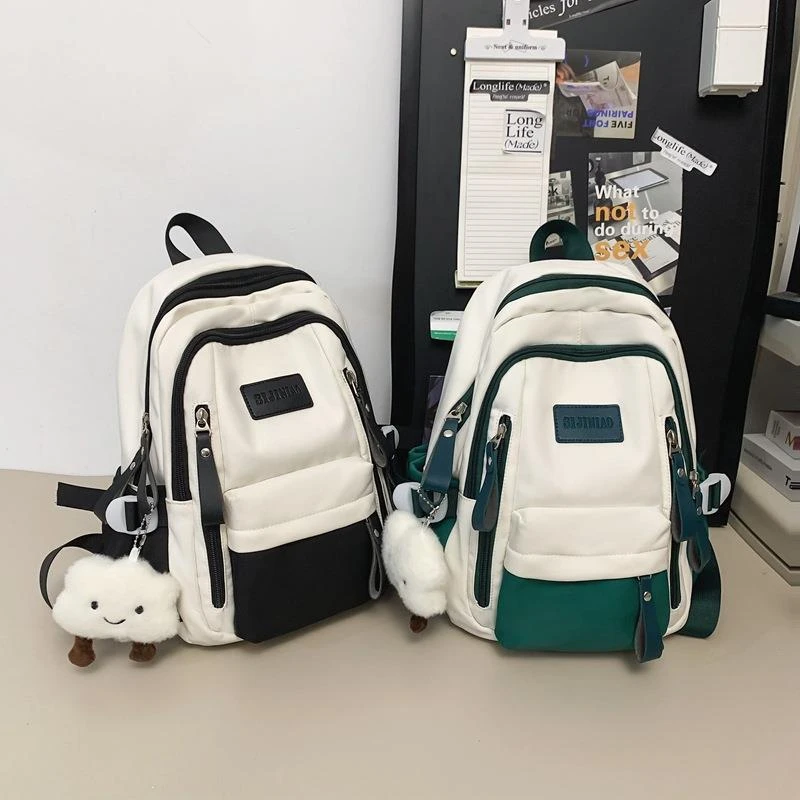 双肩包简约女高级感大容量背包撞色新款休闲初高中生书包学生出行