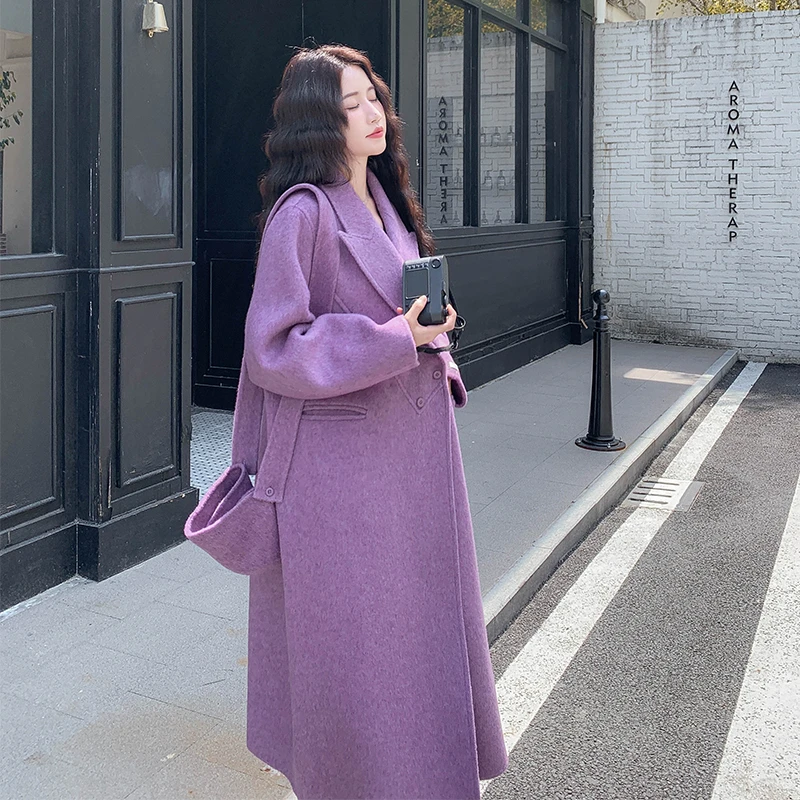 韩系御姐范气质三穿双面呢羊毛大衣女2025秋新款收腰显瘦毛呢外套