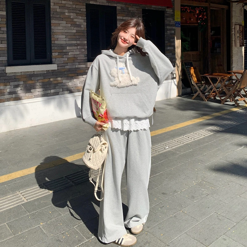 2025春秋新款爆款加绒加厚连帽套头卫衣外套女小个子时尚洋气套装