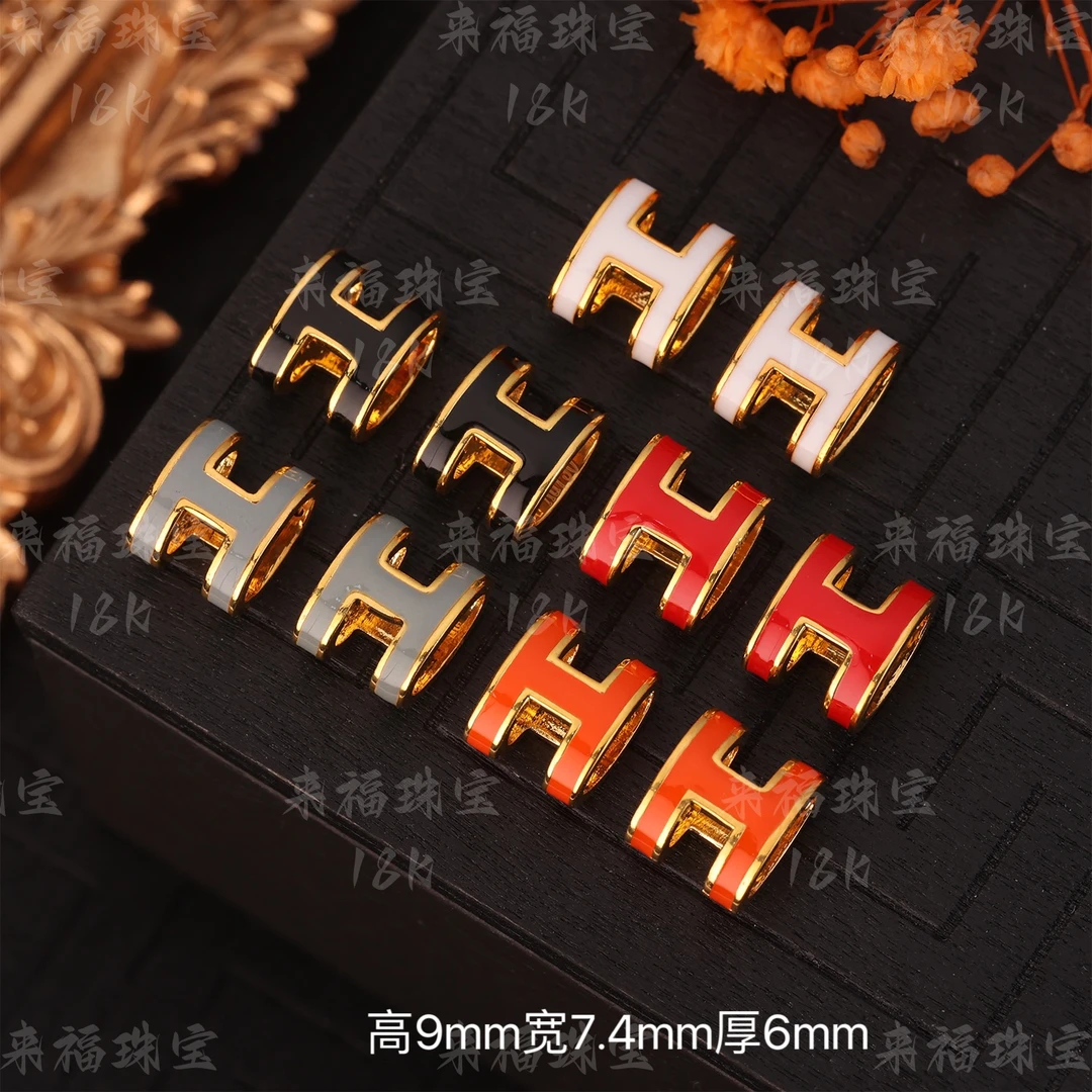 【来福工厂】18k金烧蓝H字吊坠万能百搭配饰配件