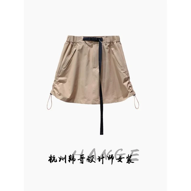 【韩哥女装】欧版重工驼色抽绳高腰A字时尚休闲高克重裙裤9500-H3