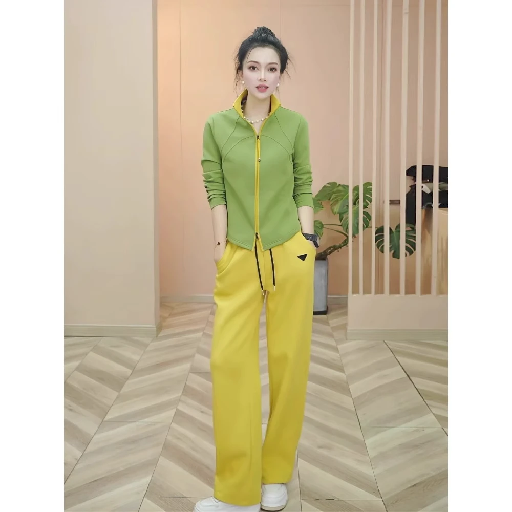 欧货休闲运动套装女春秋2025新款时尚洋气撞色立领拉链卫衣两件套