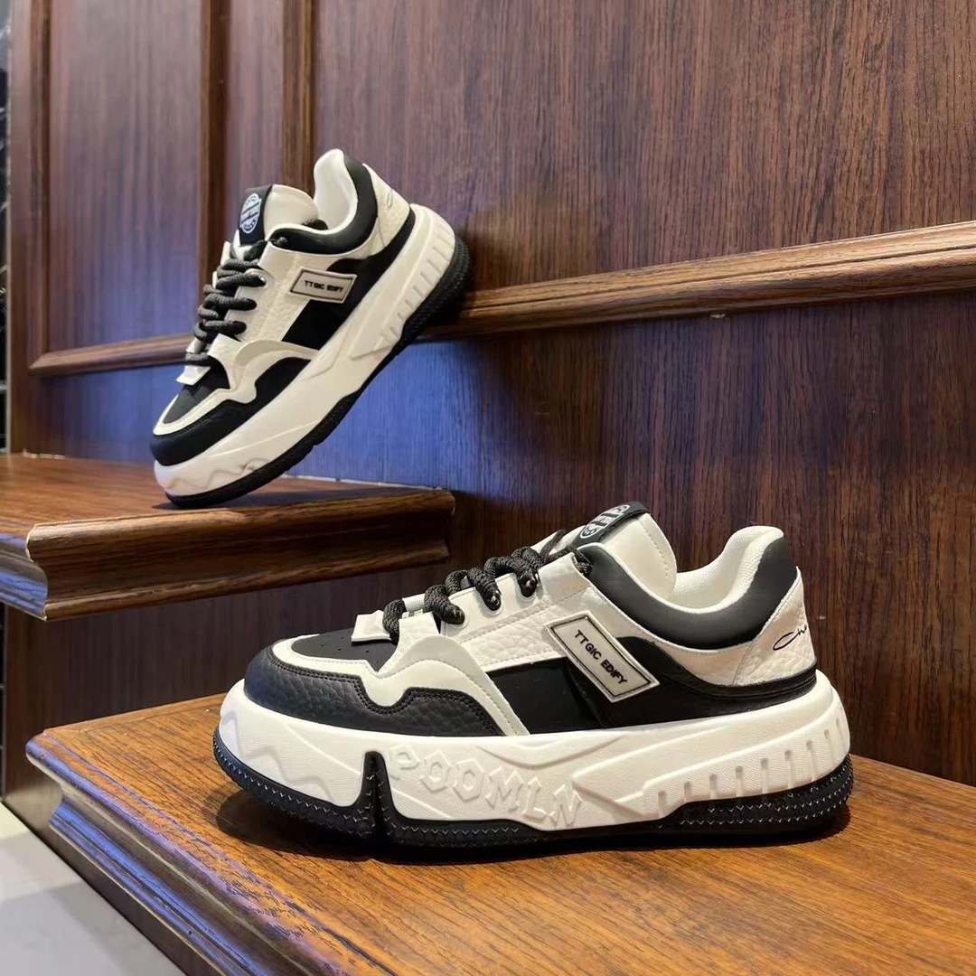 男鞋2025秋季厚底拼色舒适百搭休闲潮鞋低帮增高时尚韩版男生鞋子