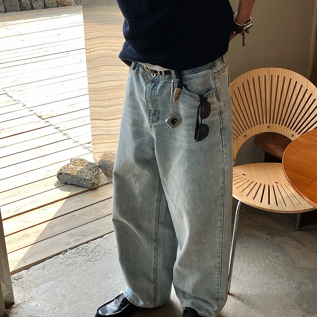 mcxmciii吂司其 一裤多搭牛魔王 夏季雪花冰蓝色阔腿直筒牛仔裤